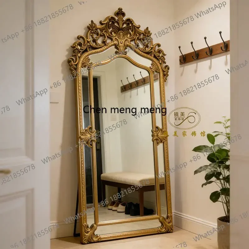 PP French retro full-length mirror home luxury floor fitting mirror carved dressing mirror