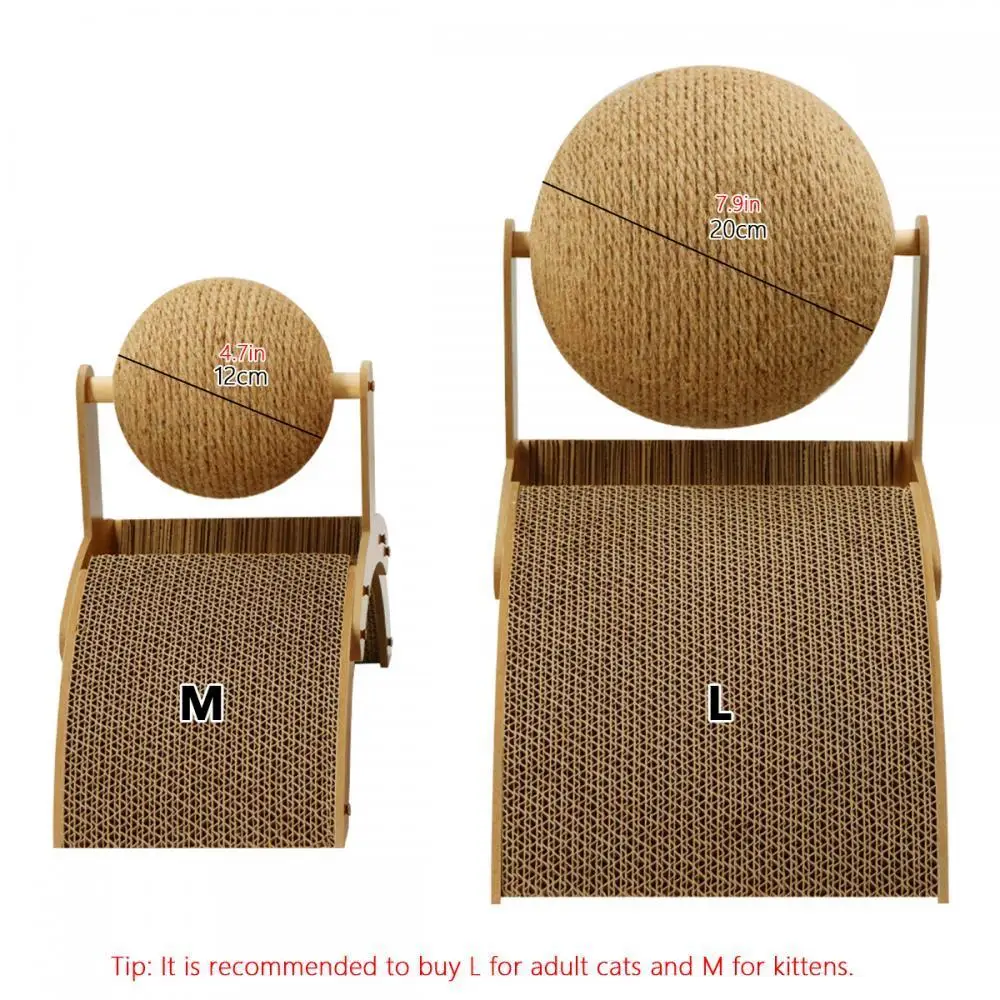 Cat Scraper Wooden Cat Scratcher Scratching Board 2 In 1 Wear-Resistant Grinding Paw Solid Wood Sisal Rope Ball Pet Furniture