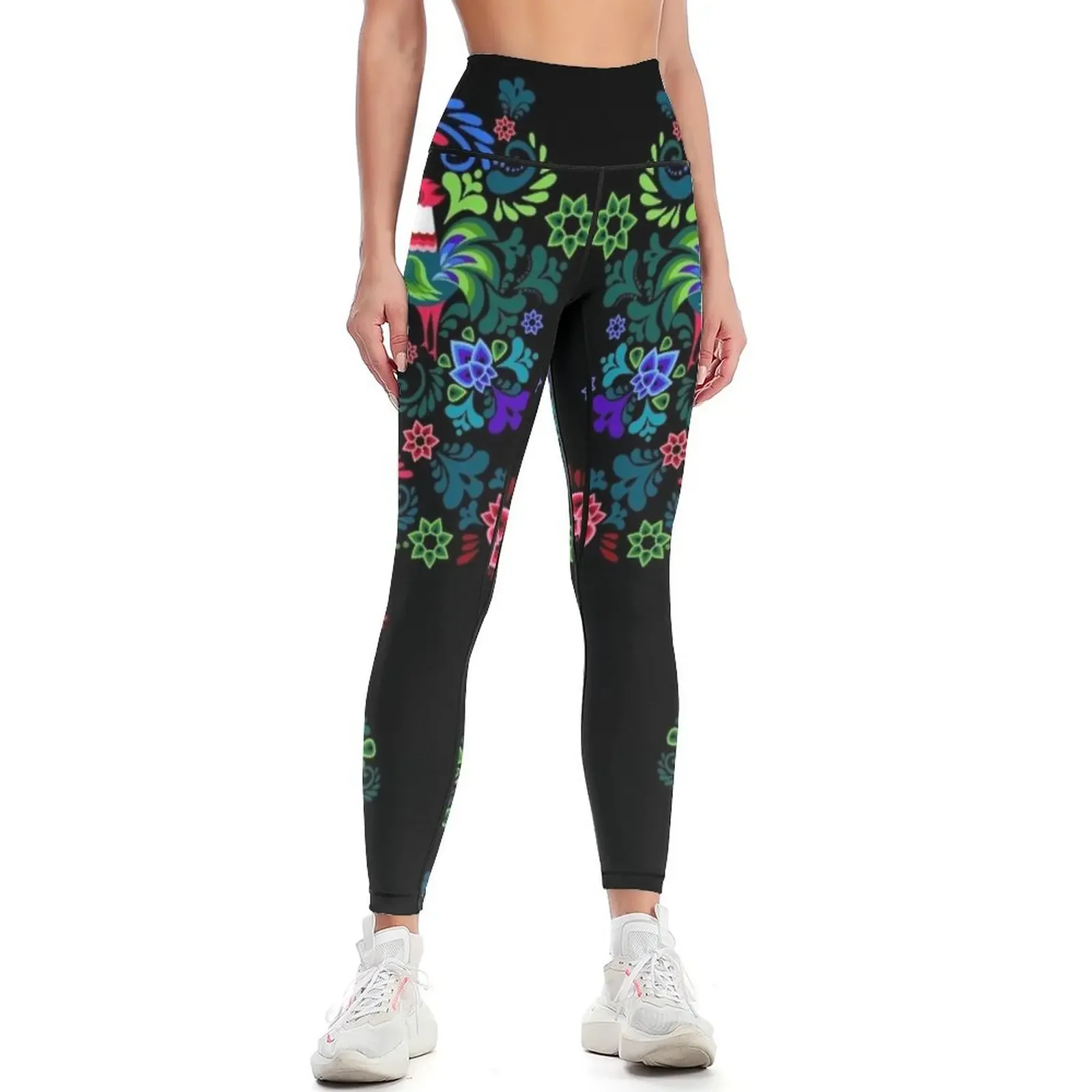 

Botanical Rooster Collection - Black Leggings Leginsy push up push up legging fitness set gym trousers Womens Leggings