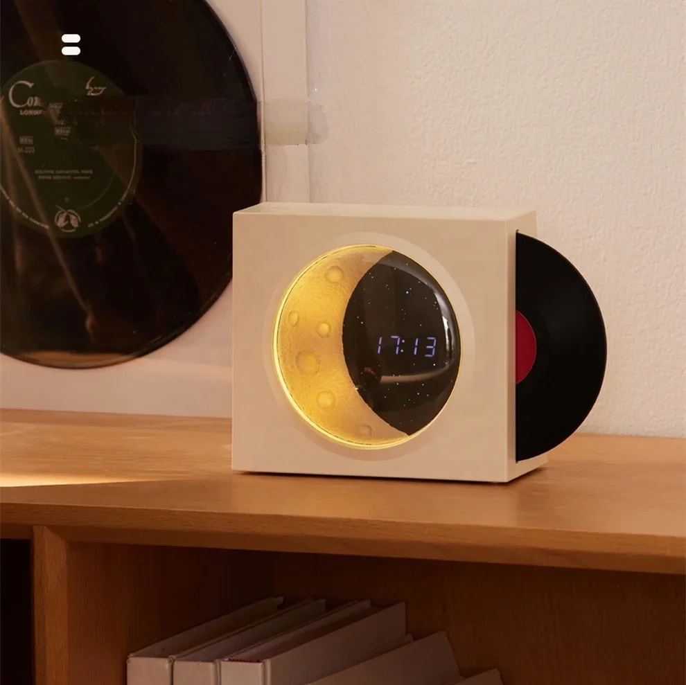 Retro CD Player Portable Wireless Speaker Desktop Digital Clock Half Moon Starry Atmosphere Night Light BT Speaker