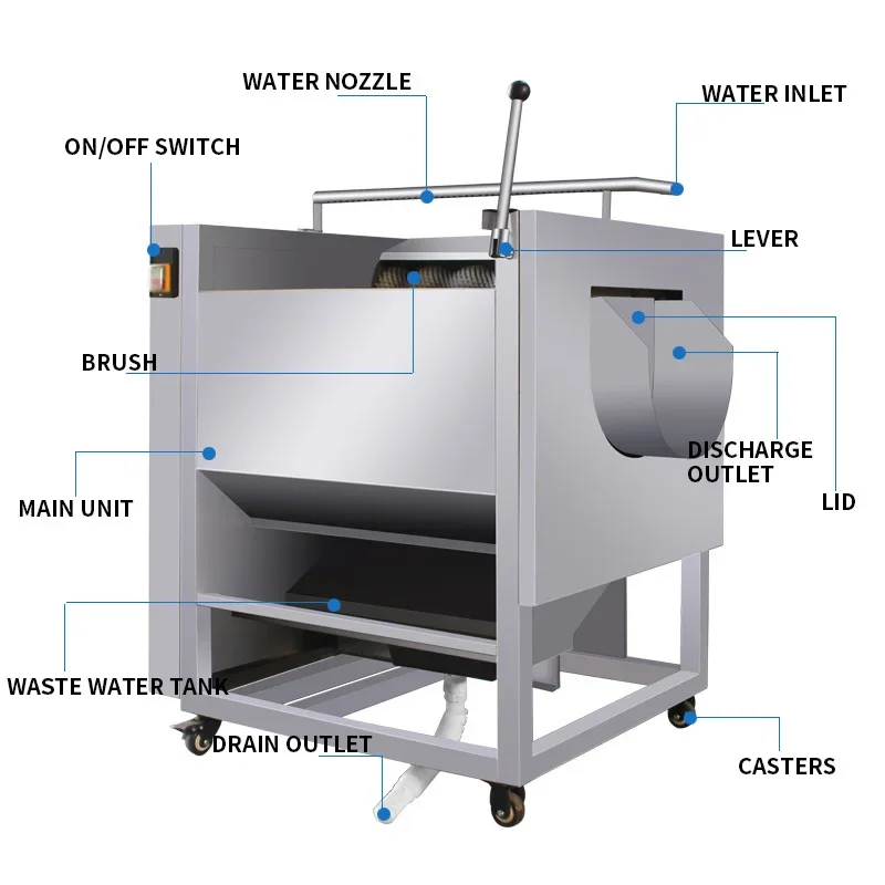 Vegetable and Fruit Peeler Commercial Automatic Drum-Type Washing and Peeling Machine for Potatoes, Ginger(Customized)