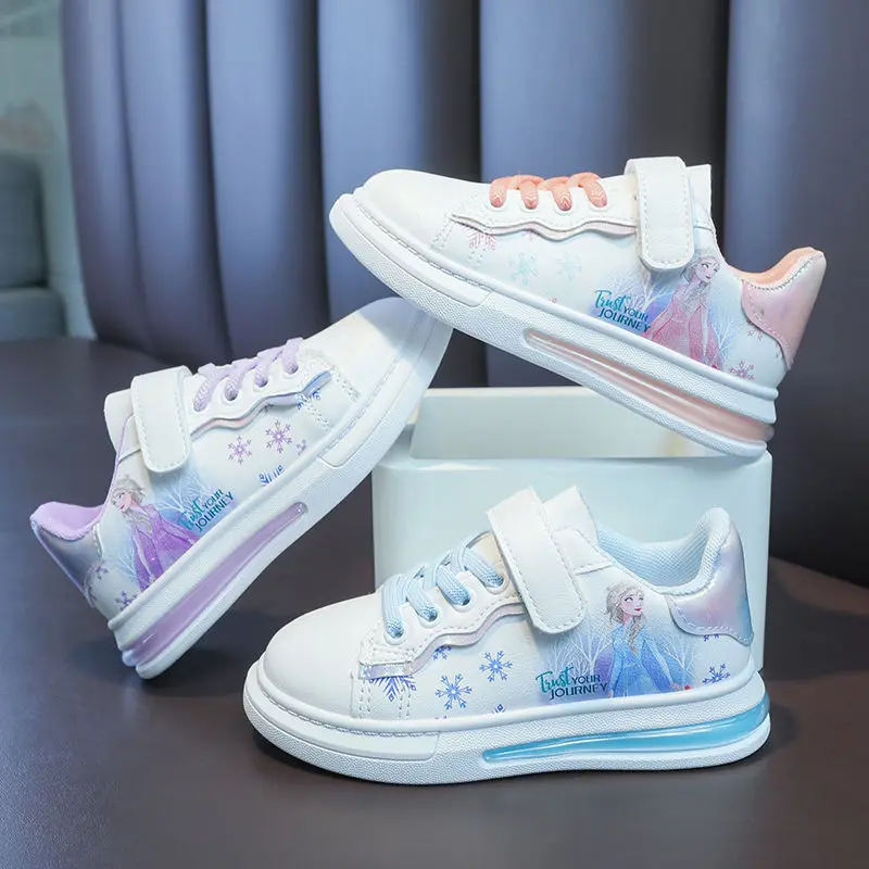 Disney Meisjes Witte Schoenen Pu Lederen Cartoon Prinses Elsa Frozen Lente Meisje Baby Waterdichte Sportschoenen Flats Maat 26-3