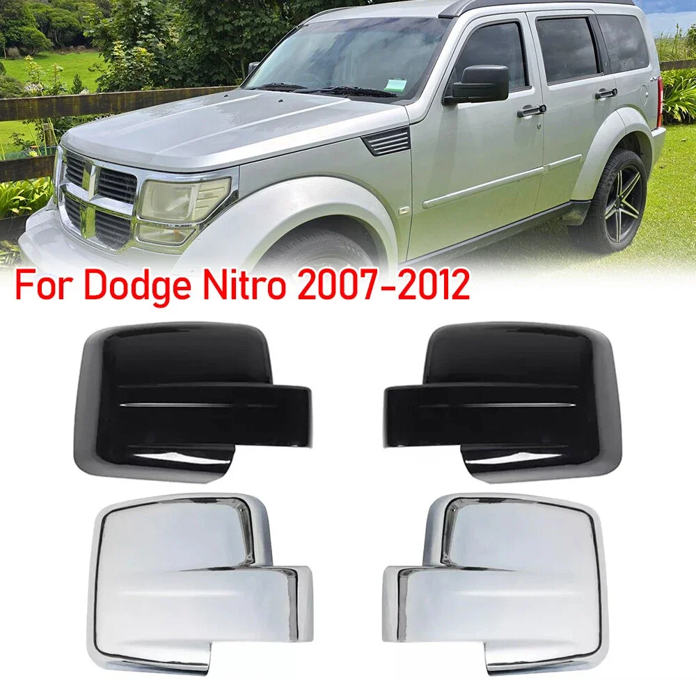 Pair Chrome/Gloss Black Rearview Mirror Cover Caps ABS For Dodge Nitro Jeep Liberty 07-12 Car Mirror Wing Cap Adhesive Sticker