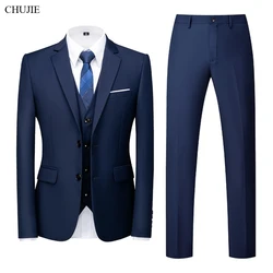High Quality Suits Elegant For Men Wedding 3 Pieces 2 Set Groom's Full Jackets Vest Pants Blazers 2024 Formal Clothing