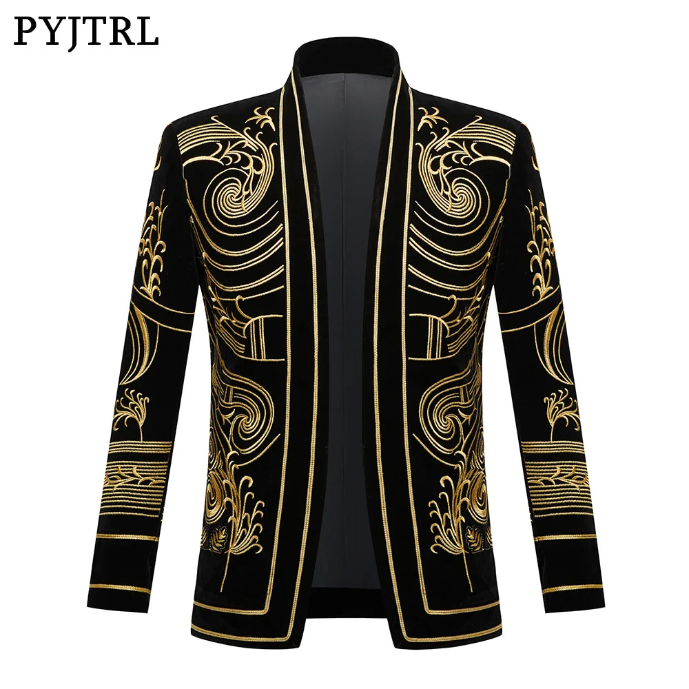 European and American velvet heavy embroidery suit jackets for men, nightclub and bar trendsetters, performance costumes, dance