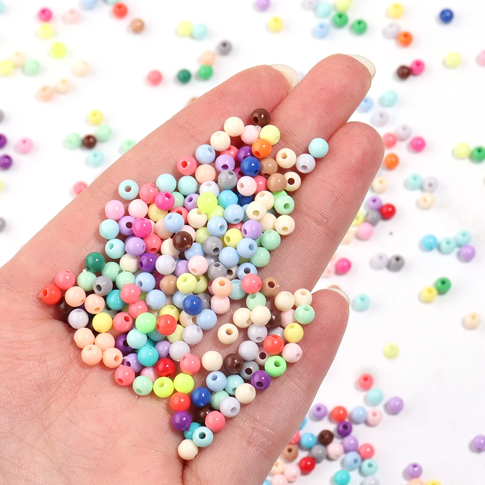 1000Pcs/Lot 4mm Round Acrylic Beads Drilled Hole Spacer Loose Beads For DIY Crafts Ornament Making Clothing Finding Accessories