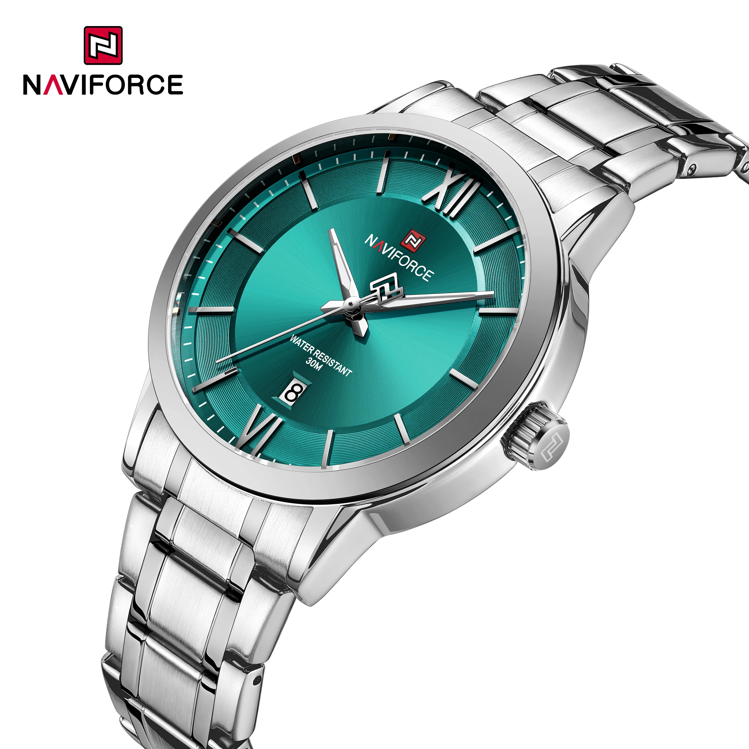 

NAVIFORCE Мужские модные деловые мужские кварцевые часы с ремешком из нержавеющей стали Светящиеся стрелки Дисплей календаря 3ATM Водонепроницаемые мужские часы
