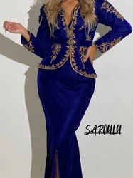 Algerian Satin Mermaid Evening Dress Kaftan Caftan V-neck Prom Dresses Women Elegant Sequins Customized Gown Vestido De Gala