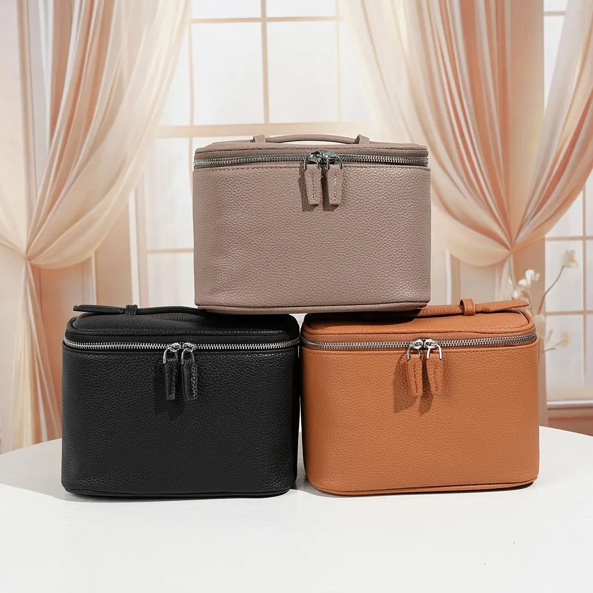 

Косметичка из искусственной кожи с узором «Личи», большая вместимость, портативная дорожная сумка для хранения туалетных принадлежностей