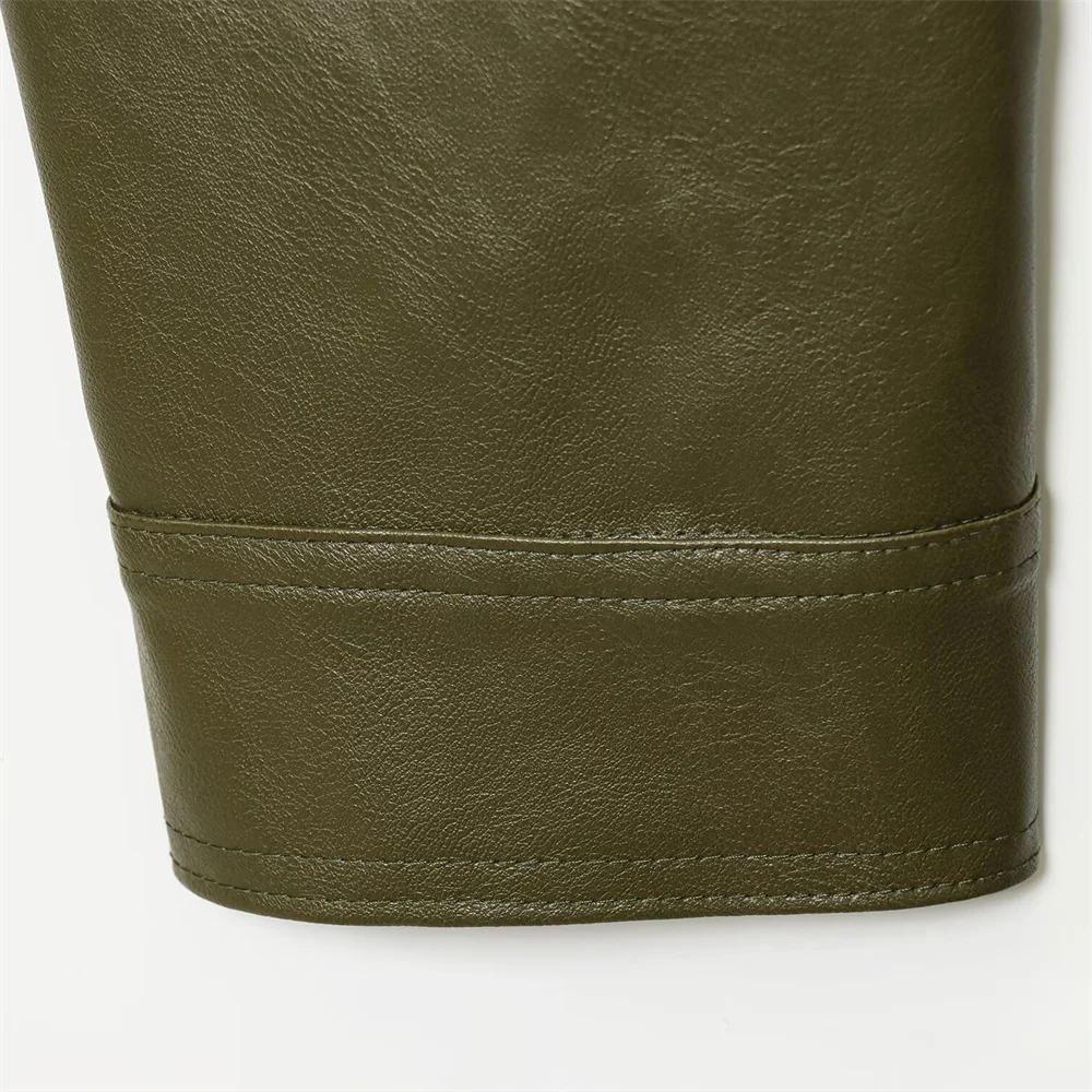 سترة نسائية جديدة للخريف والشتاء متعددة الاستخدامات بياقة واقفة وأكمام طويلة بلون سادة وتأثير من الجلد المقلد #6