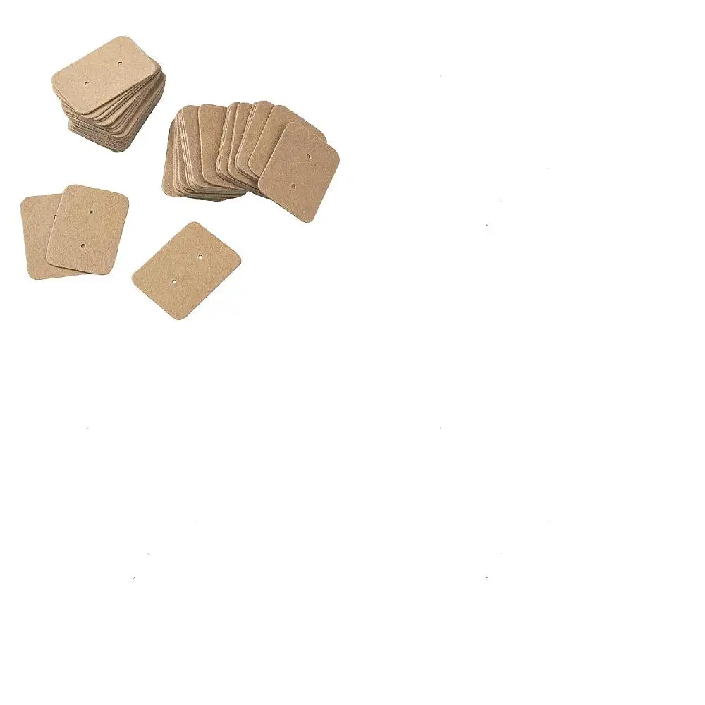 200Pcs Rectangle Jewelry Holder Cards 1.38 x 0.98 Inch Uncoated Brown Paper Boards with Hanging Holes for DIY Necklace Display