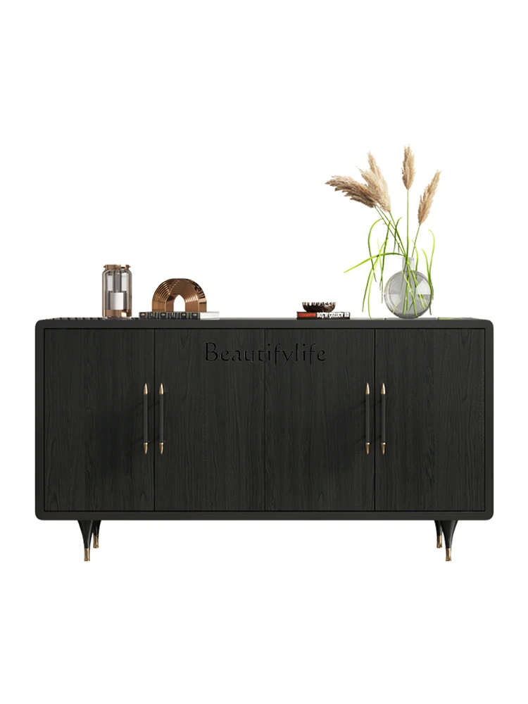 

Italian Minimalist Entrance Cabinet Affordable Luxury Style Modern Minimalist Living Room Wall Black Solid Wood Storage Cabinet