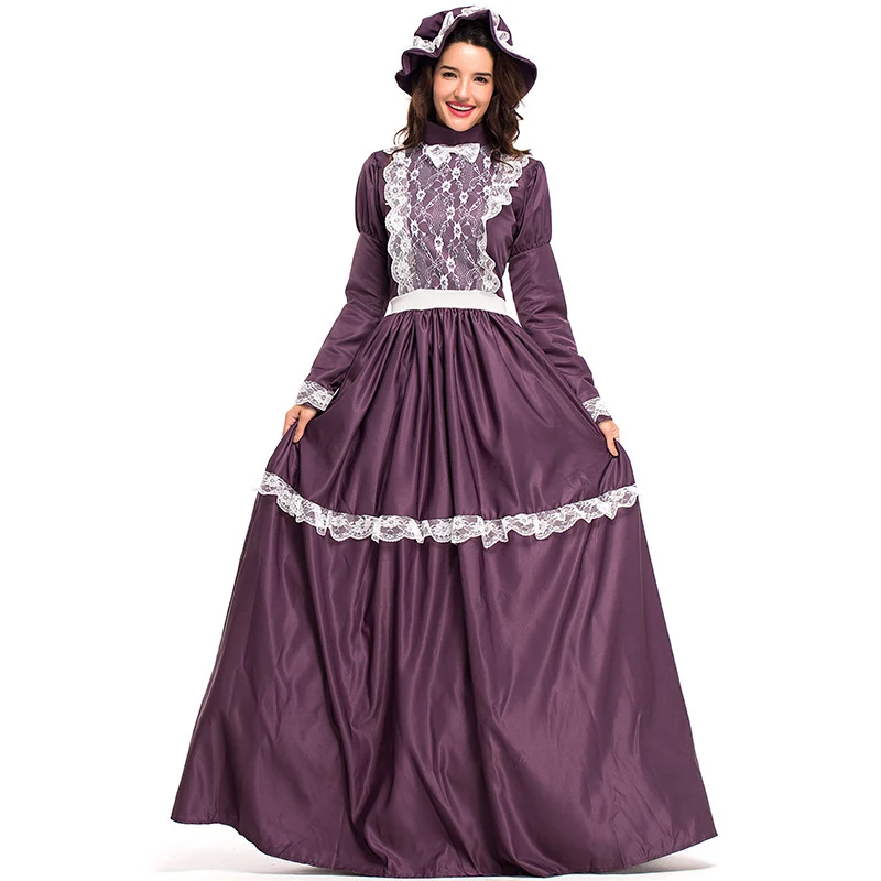 NEW Carnival Halloween Lady Little House On The Prairie Costume American Pioneer Pilgrim Playsuit Cosplay Fancy Party Dress