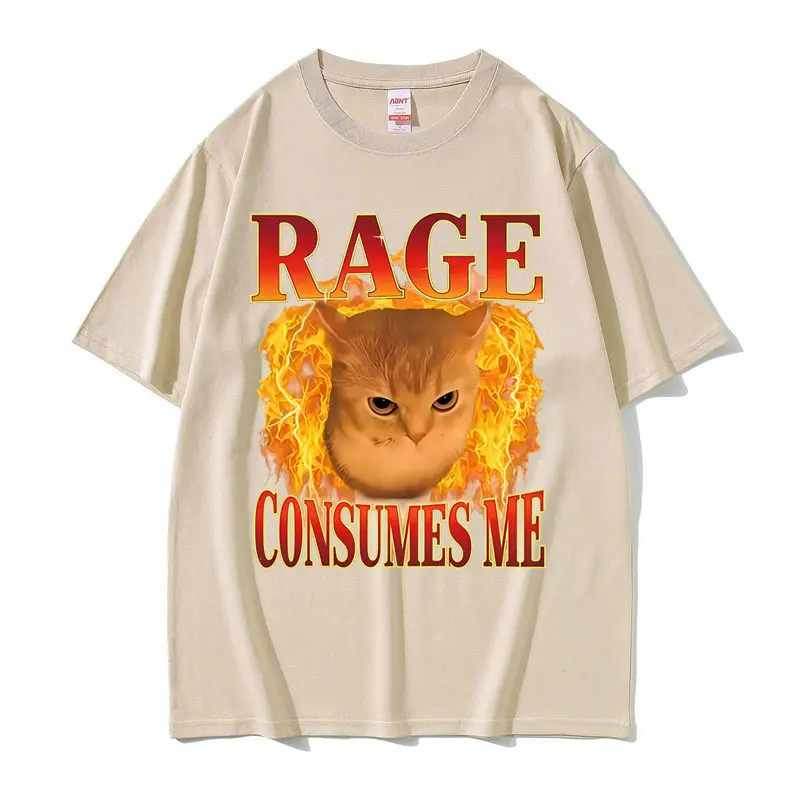 Rage Consumes Me Funny Cat Lovers Meme T Shirt Men's Women Fashion Humor T-shirt Cotton Casual Oversized Short Sleeve T-shirts