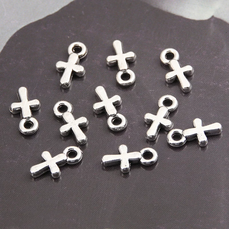 200pcs Silver Color 10x5.5mm Mini Cross Charms Religion Faith Pendant Fit DIY Handmade Jewelry Making Metal Alloy Accessories