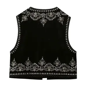 Damen Blumenstickerei Ernte Traf-Collete, Vintage College, ärmellose, Frauenmäntel, schicke Weste, Modeplatten 6 Hauptverkäufe mit Helligkeit - №2