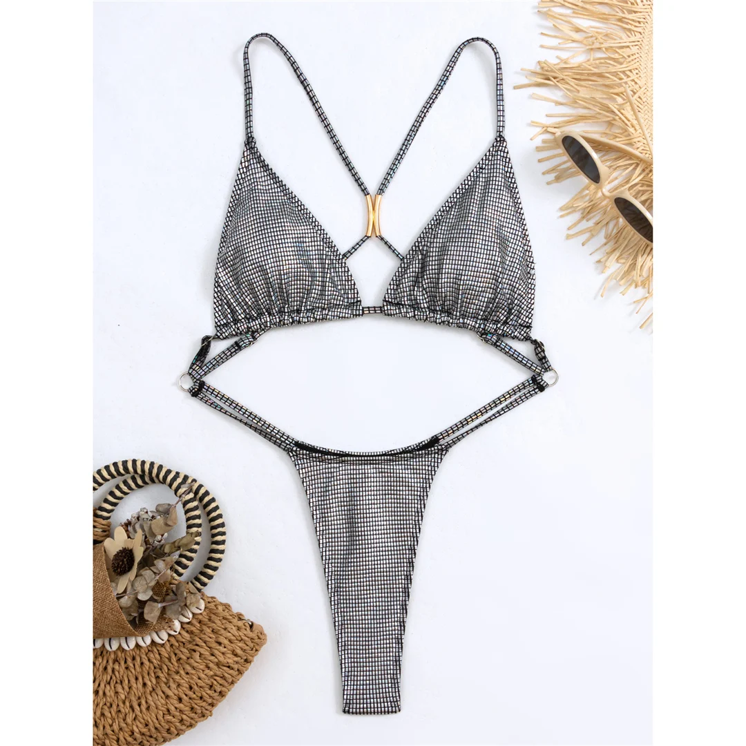 Sexy Pailletten Cross-Back Extreme String Mini Micro Thong Damen Badeanzug Einteiliger Badeanzug Badebekleidung Badeanzug V5506 – Detail 14