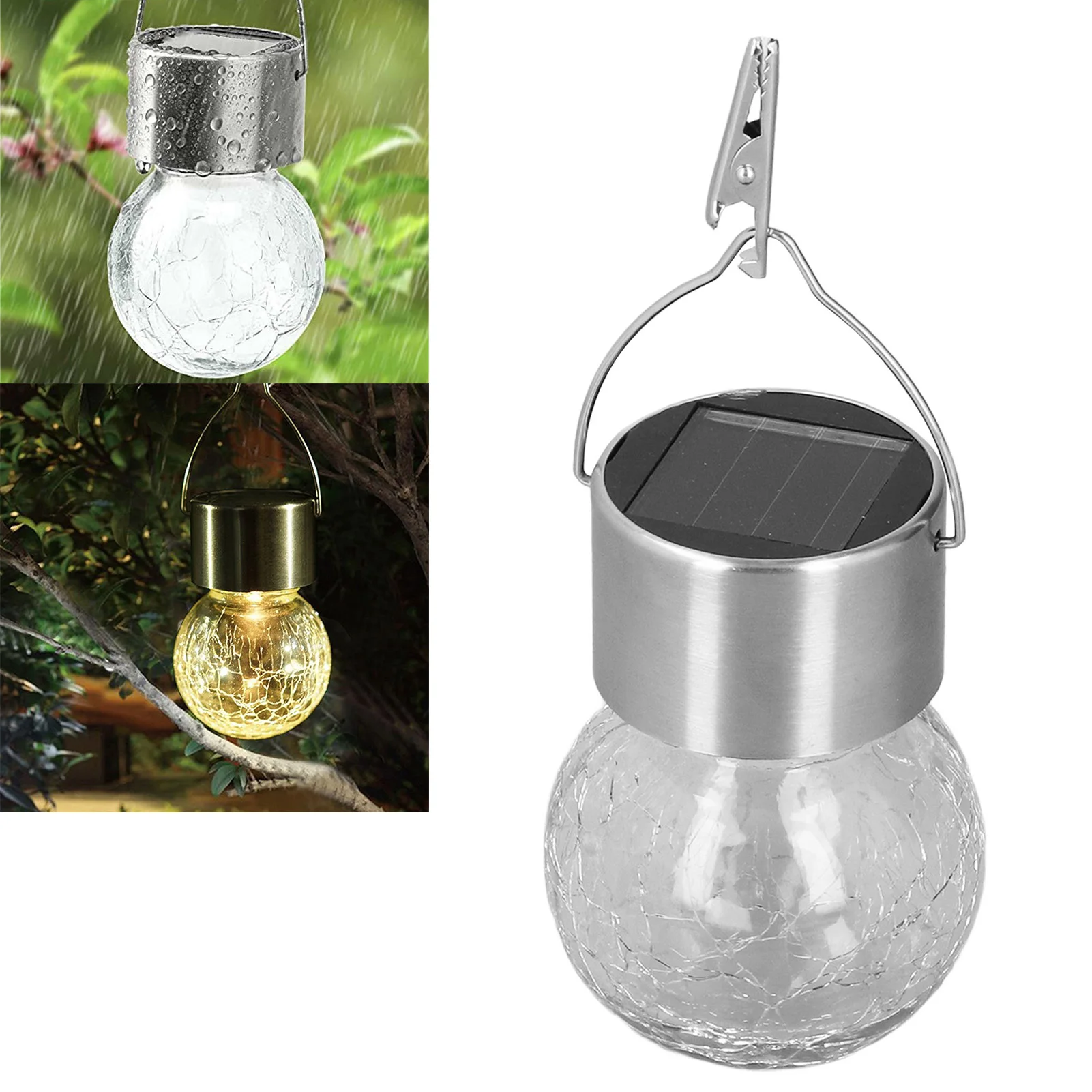 Hanging Solar Lights Glass Ball Shape Crack Pattern Energy Saving Solar Charging Automatic Sensing Bulbs for Outdoor