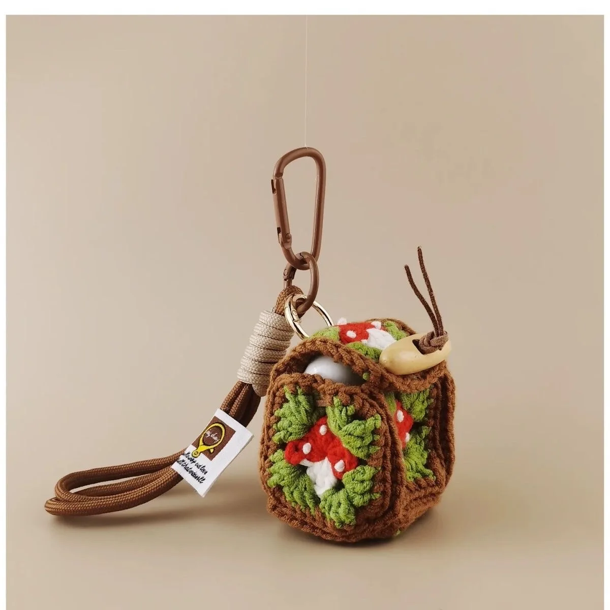 Szydełkowy organizer na słuchawki w kształcie grzybka, etui na słuchawki i portmonetka z odpinanym breloczkiem, akcesorium na co dzień