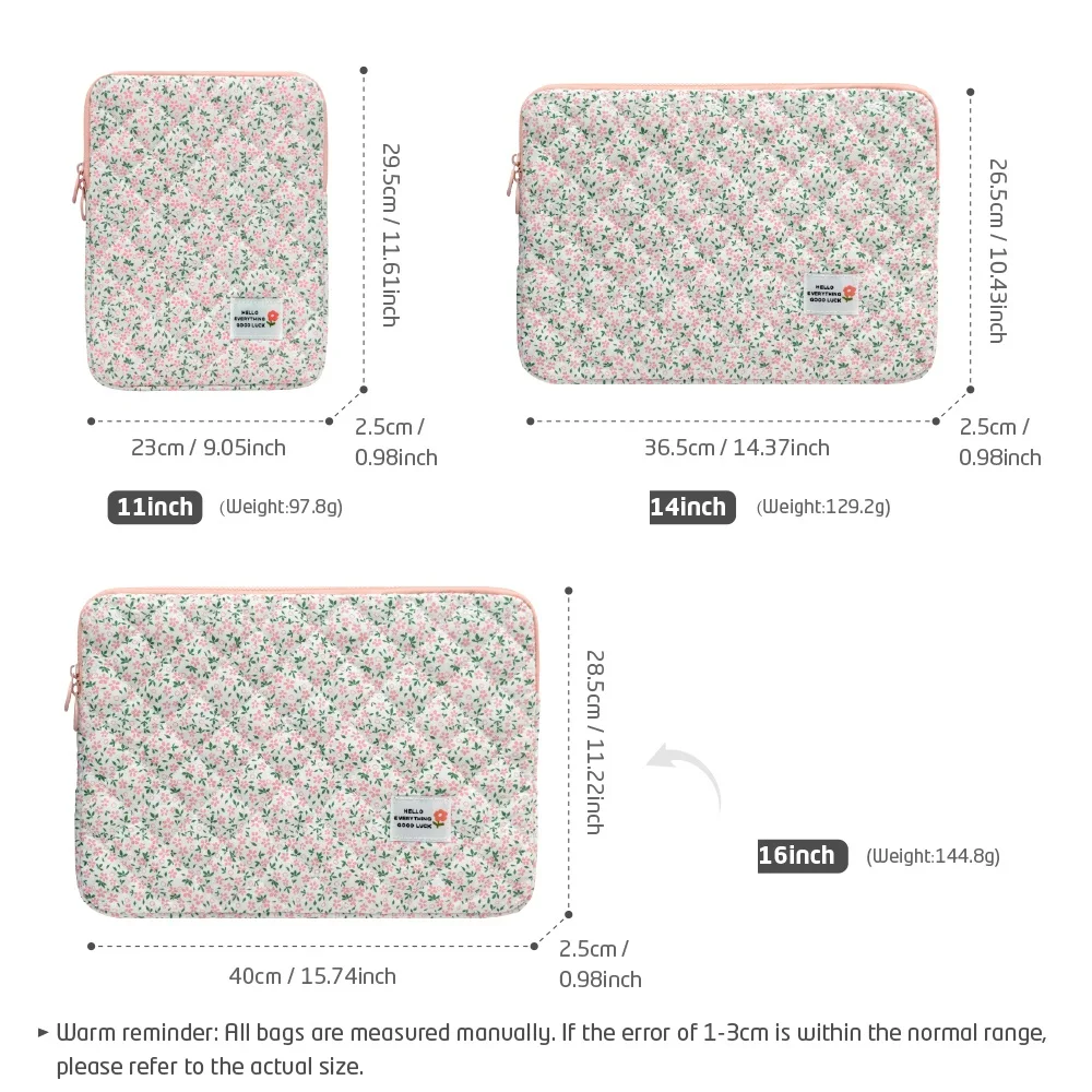 14 Inch Laptop Sleeve Bag for Macbook Air/Pro 16 Inch Floral Notebook Pouch for Lenovo Asus HP Dell Portable Bag,11“ iPad Case