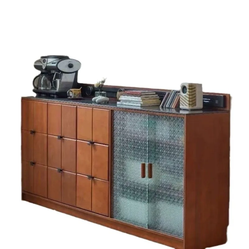 Retro solid wood rock slab dining side cabinet integrated storage living room entrance bucket cabinet storage tea cabinet drawer