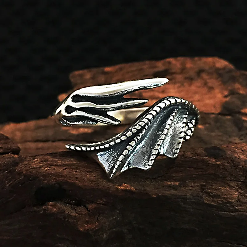 Retro Demon Dragon Wings Ring For Men Women Punk Gothic Open Ring Handmade Designer Jewelry Unisex Accessories Gift For Lovers