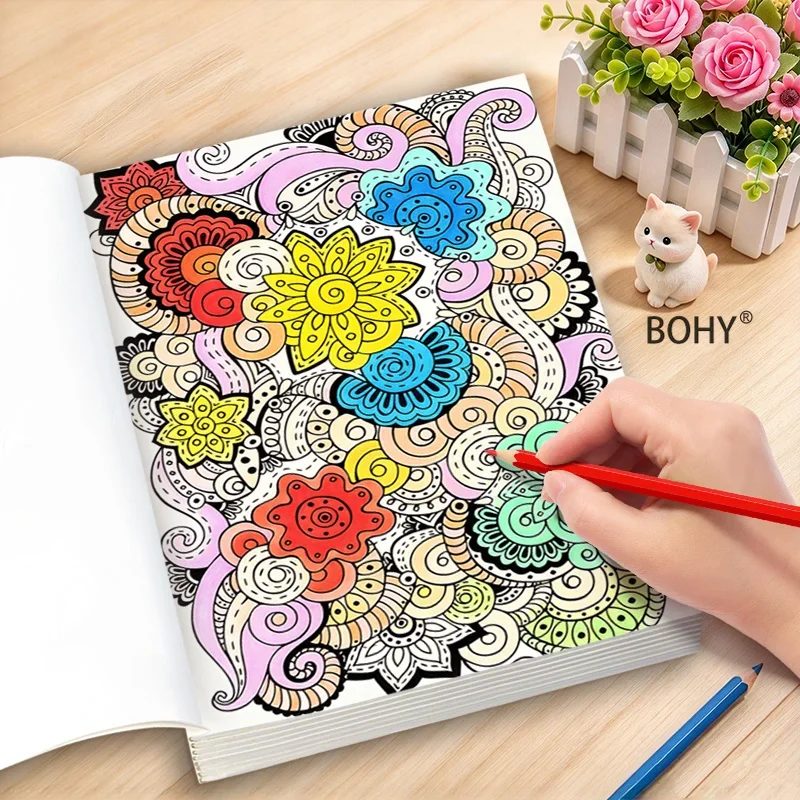 1 Adult Decompression Coloring Line Tracking Drawing Book, Include Desert Scenery/mandala and Other Theme Line Drafts, 24 Pages