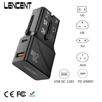 LENCENT International  Travel Adapter Power Adapter with1 USB QC 3.0 Port and 1 PD 20W Fast Charger for US EU UK AUS Travel