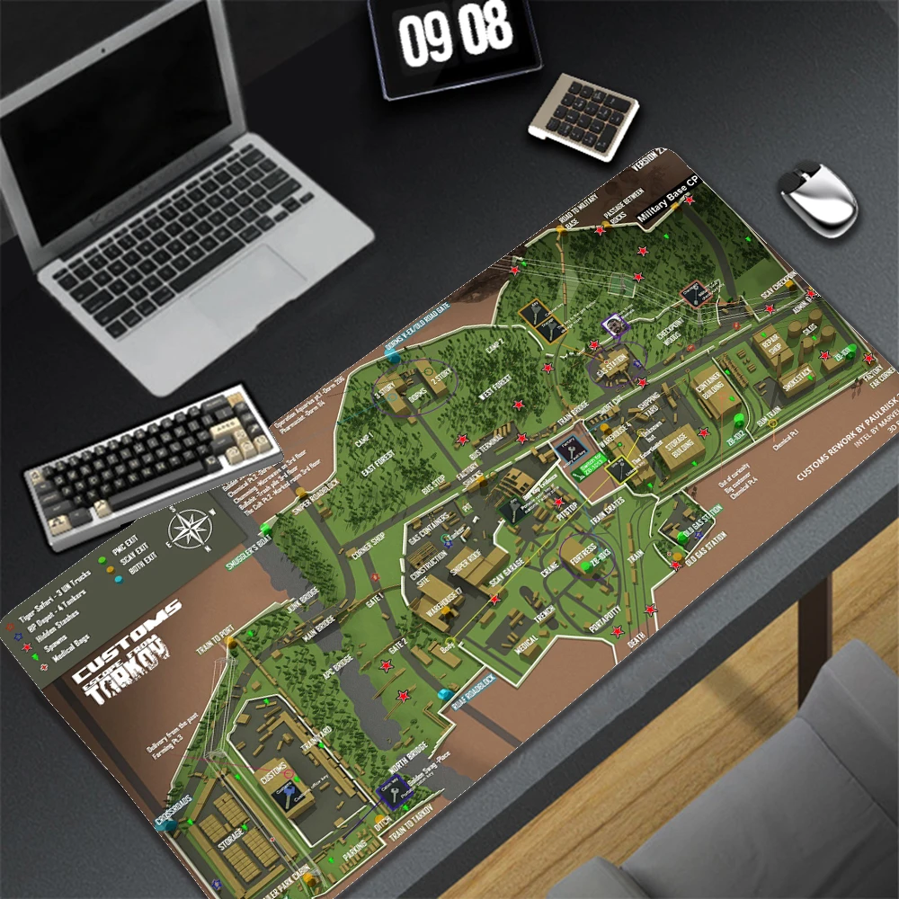 Flucht aus Tarkov Gaming großes Mauspad, Schreibtisch matte, Desktop-Zubehör, Gamer-Karte, HD-Druck glatt, 900x400 xl