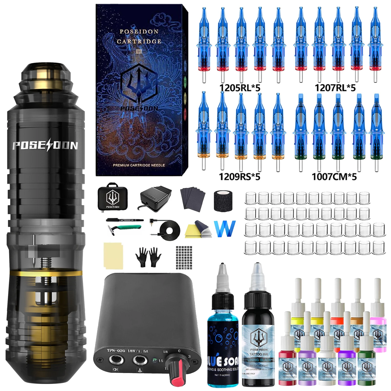 

Tattoo Kit POSEIDON Transparent Black Tattoo Pen Kit For Permanent Makeup Tattoo Machine Kit Tattoo Power Supply Tattoo Gun Kit