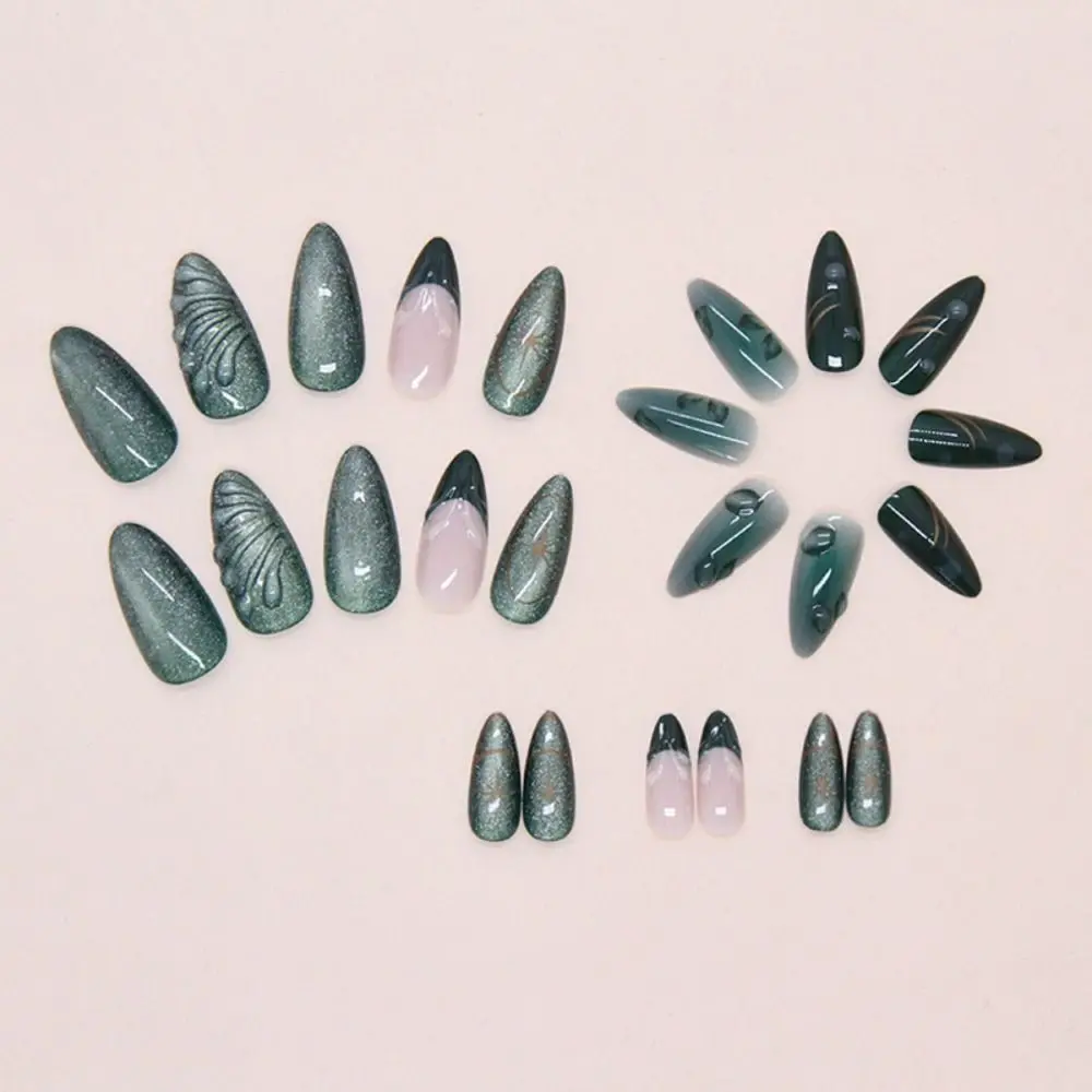 

24pcs Manicure Long Almond False Nails Flower Starburst Aurora Press on Nails Detachable French Fake Nails Women