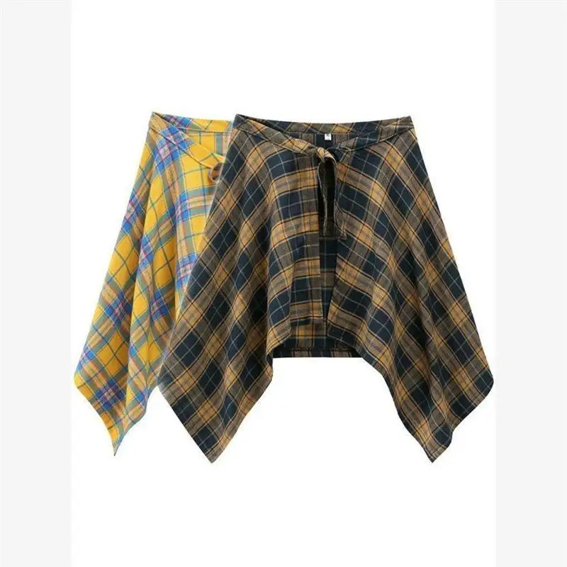 

Hip Hop Irregular Men And Women Fake Shirt Hem Plaid Skirt Y2k Streetwear Harajuku Vintage Sports Street Women Fart Curtain