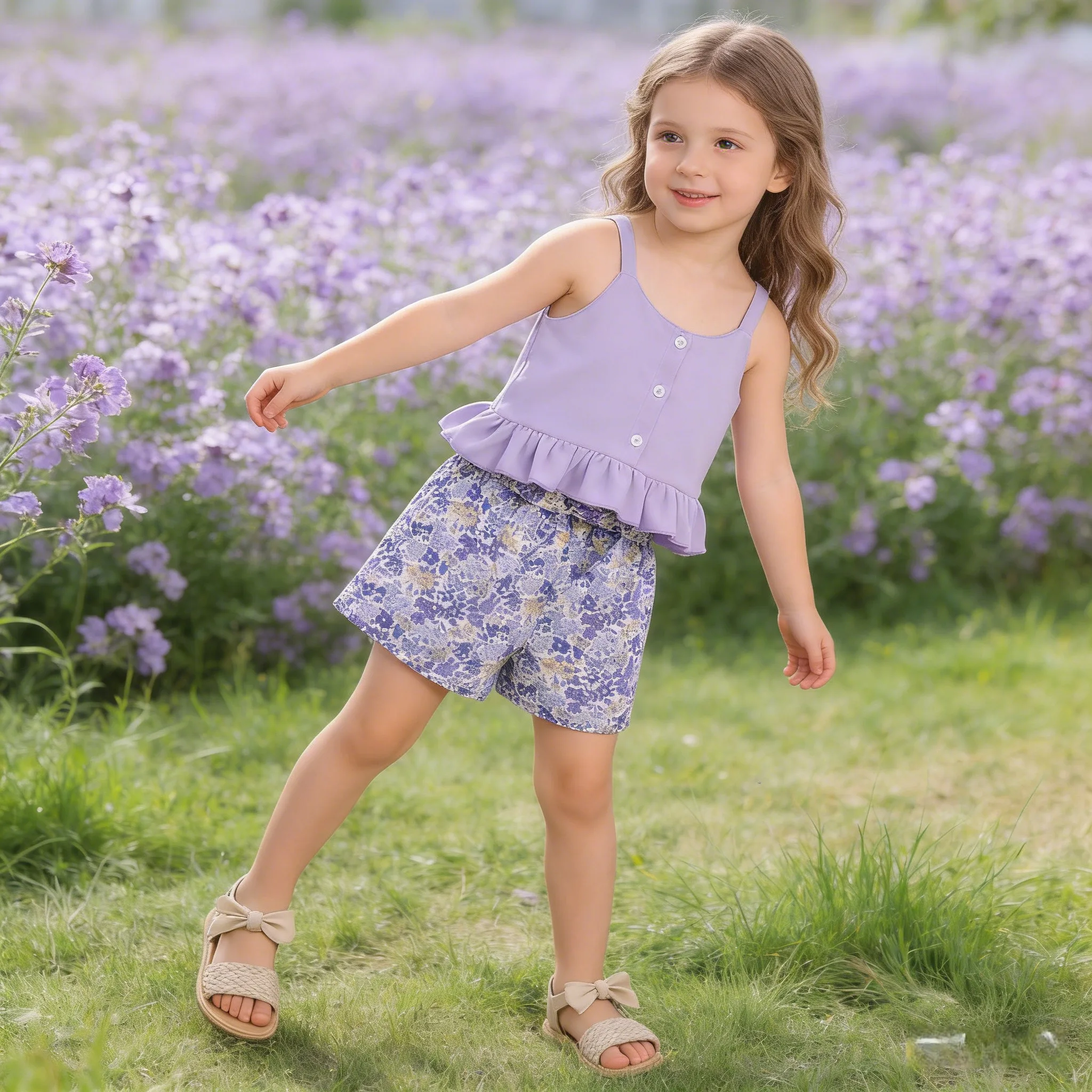 

Two-Piece Children's Clothing Baby Girls Summer Halter Tank Top With Floral Shorts Toddler Casual Clothes Holiday Beach Sets