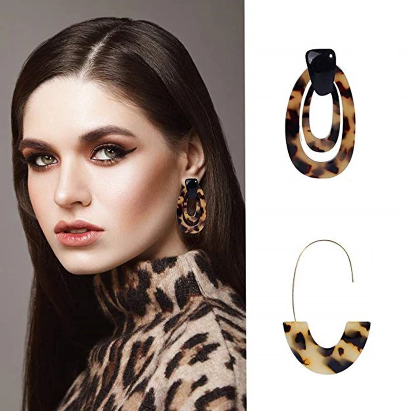 10 Pcs Leopard Jewelry Set For Women Leopard Earrings Leopard Leather Bracelet Acrylic Hoop Drop Dangle Earrings Long Tassel Leo