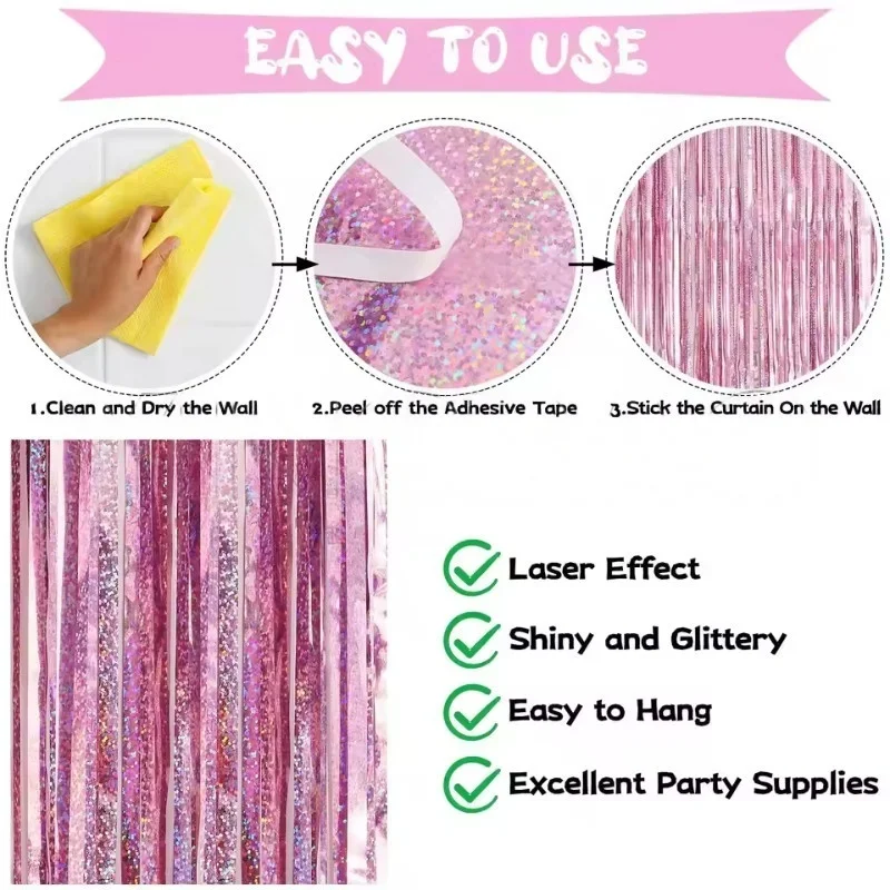 1/2/3Pack Glitter Party Backdrop Metallic Foil Tinsel Fringe Curtain Birthday Wedding Graduations Decoration Anniversary Photo. view 4