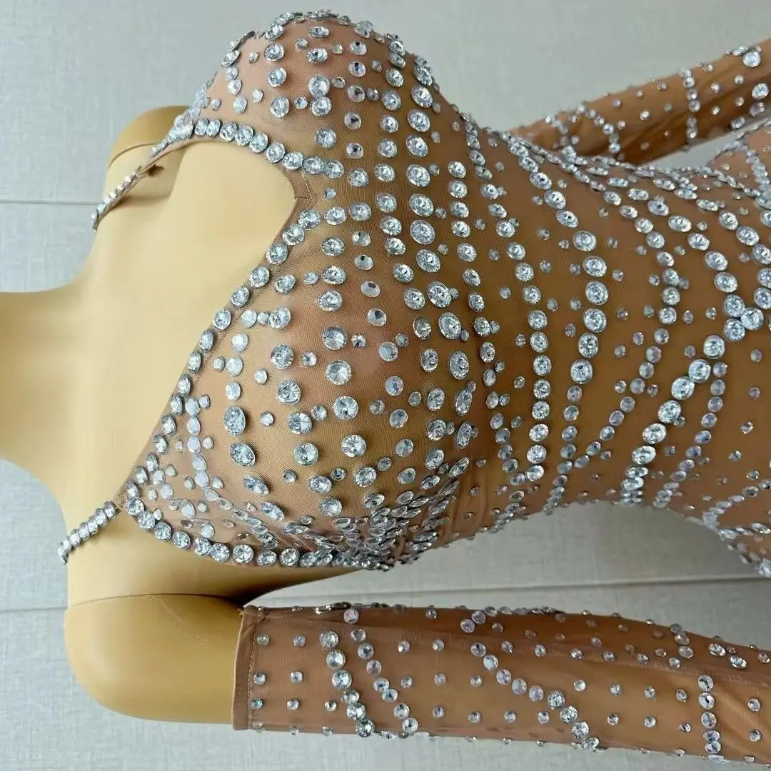 Abito da compleanno Guanti con strass Abito sexy trasparente Costume da festa Abito da gala di lusso