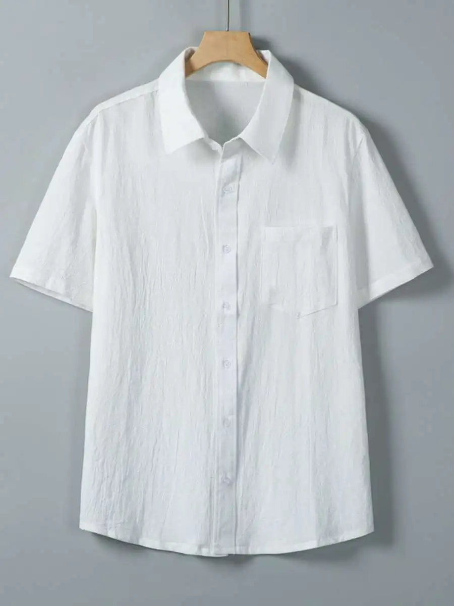 

New Summer Men's Simple Cotton Linen ort Sve irt Casual Collar Trendy Loose Top 24-52 Pure Color Loose Fit