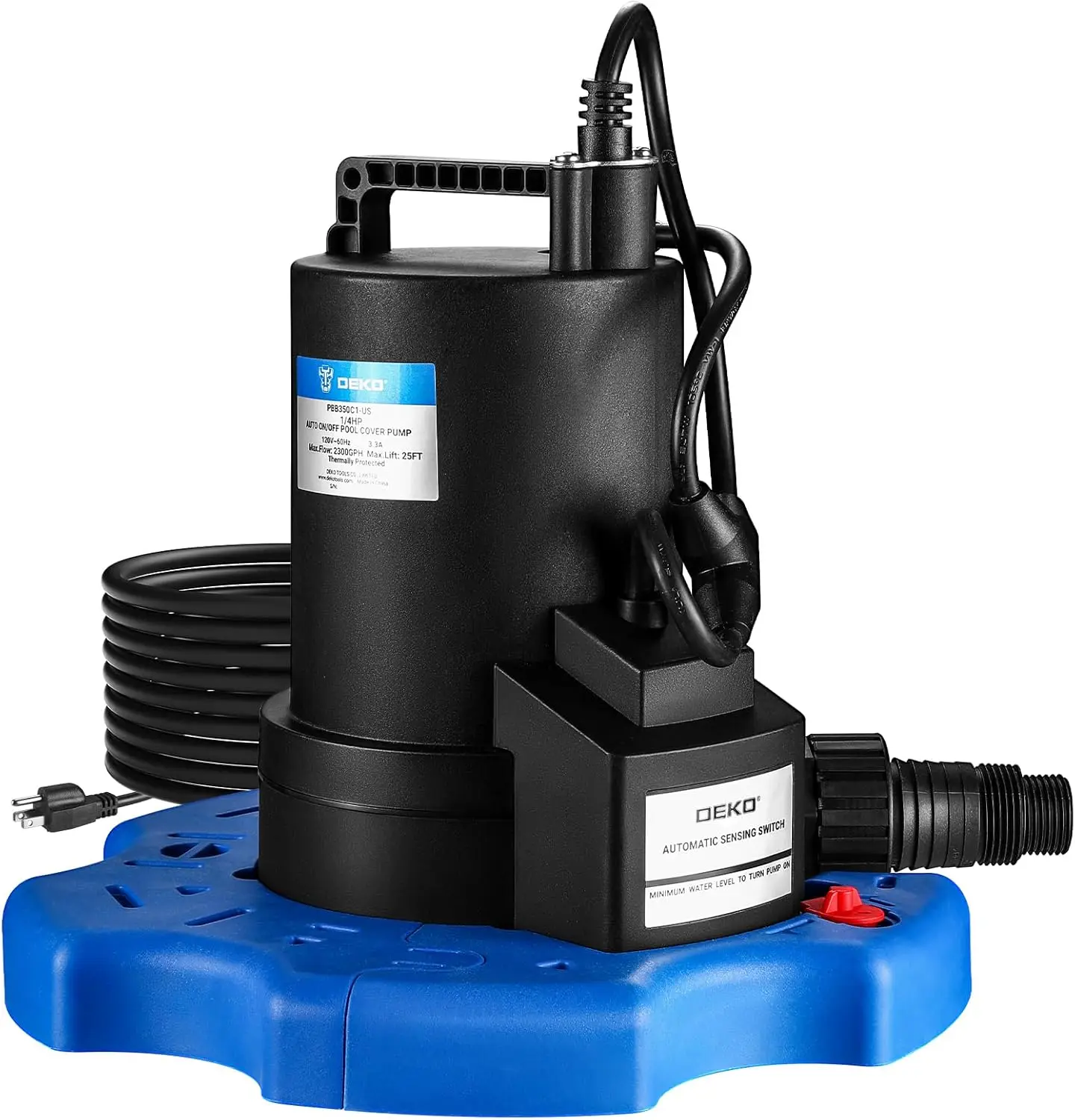 DEKO 1/4 HP Submersible Automatic Swimming Pool Cover Pump 3000GPH with Automatic On-Off Switch