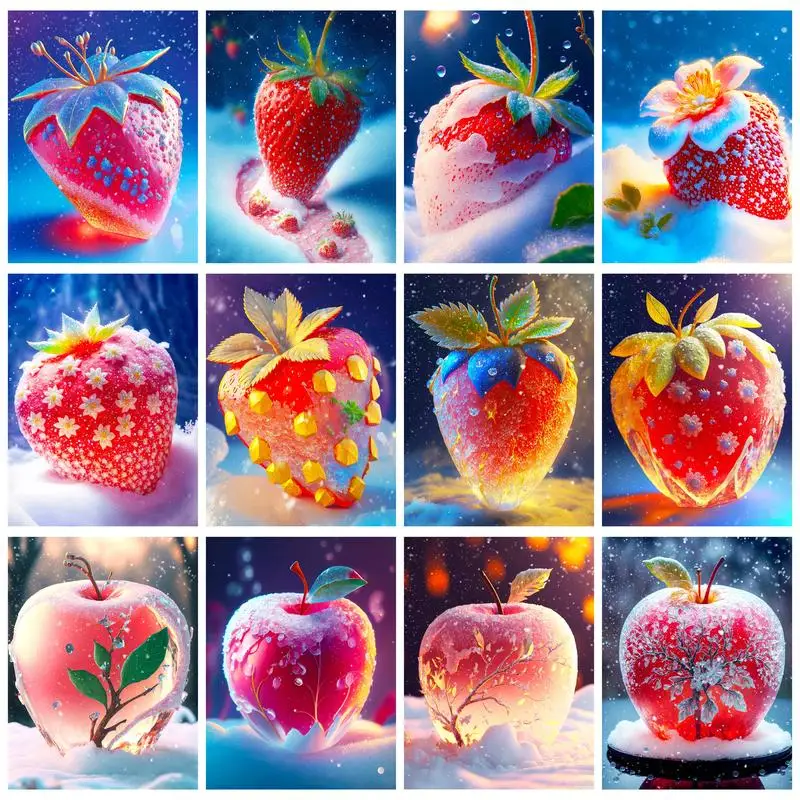 RUOPOTY Painting on Numbers Ice and Snow Strawberries Oil Picture On Canvas Oil Picture Drawing Coloring By Number Kits For Adul