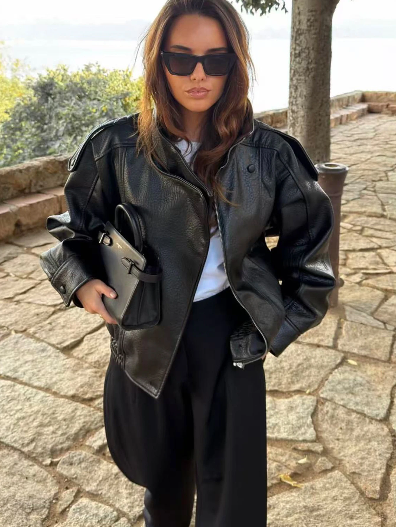 الخريف الشتاء النساء سترة جلدية 2025 فضفاض السببية بولي PU فو سترات من الجلد معطف موضة الشارع دراجة نارية جاكيتات