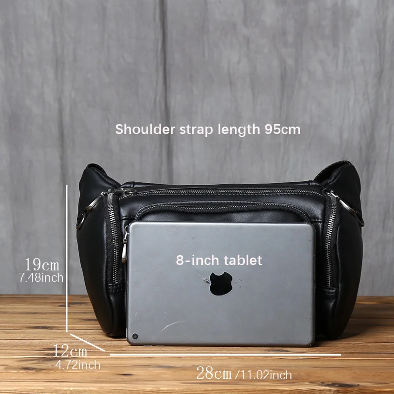 Nzpj Echt leder Herren Brusttasche, Top Layer Rindsleder Umhängetasche, lässige Herren tasche, Outdoor Sport Taillen tasche Tablet Hülle – Detail 2