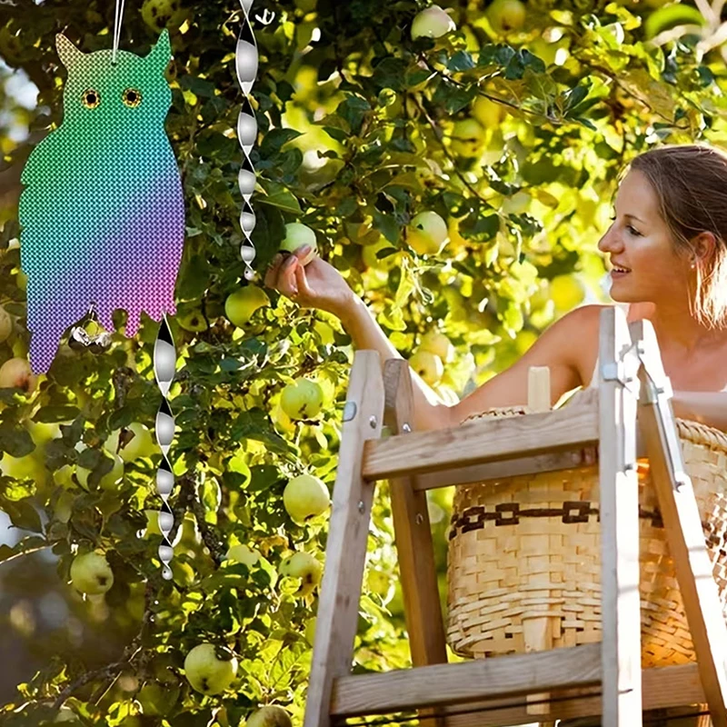 1/2/4/6PCS Reflective Owl Fake Hawk Plastic Hanging Bird Repeller Outdoor Garden Decorative Wind Chime
