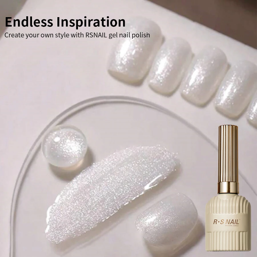 Esmalte de Unhas RSNAIL Milky White, Gel Brilhante com Efeito Flash de Luz da Lua, Alto Brilho, Branco Brilhante, Verão, Removível com UV LED