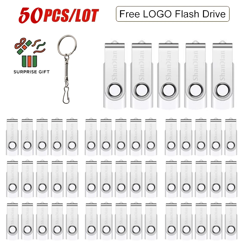 50PCS USB 3.0 Flash Drive 128GB Free Custom Logo Pen Drive 64GB USB3.0 Red Blue Green Pendrive 32GB 50 Pieces Metal Memory Stick