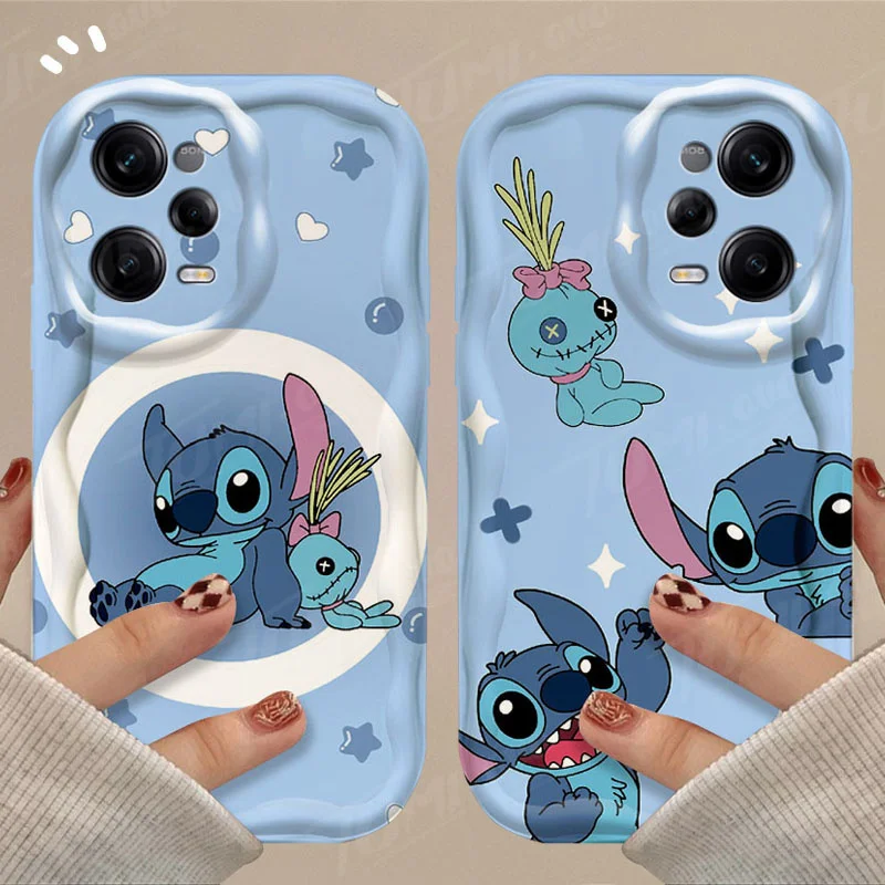 Cartoon Disney Stitch 3D Wave Case For Xiaomi Redmi 12 12C 12R 11A 13C 10 10C 10X 9 Power 9A 9C 9T 8 K70E K70 K60 K50 Pro Cover