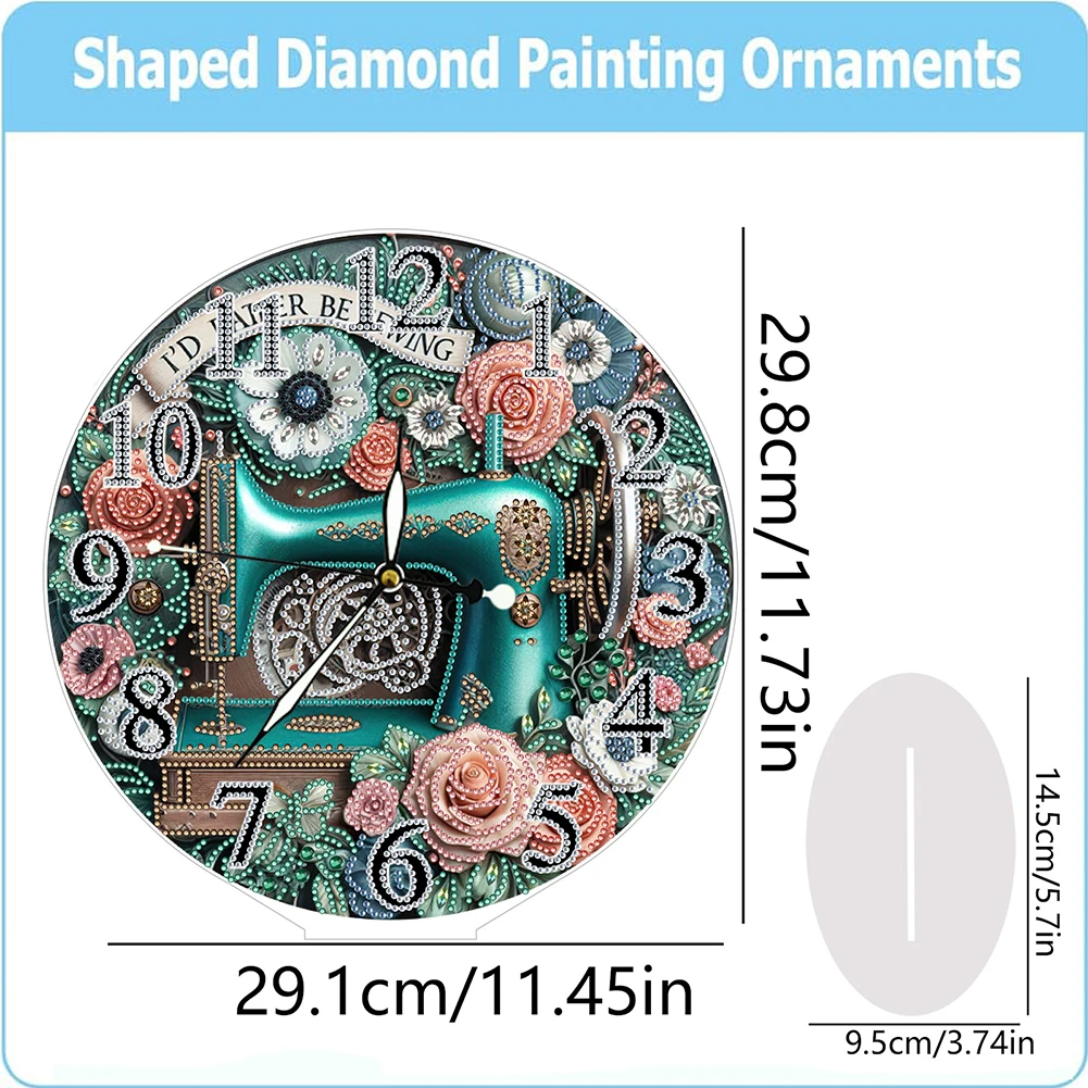 

Sewing Machine 2D Flat Acrylic DIY Diamond Painting Clock Kit Diamond Art Clock
