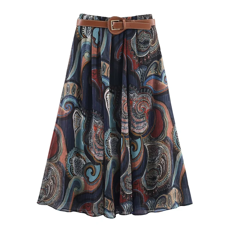 2025 New Autumn Skirts Women's Fashion Retro Print Elegant Long Women's Skirts Chic Young Joker Autumn Holiday Street Skirts