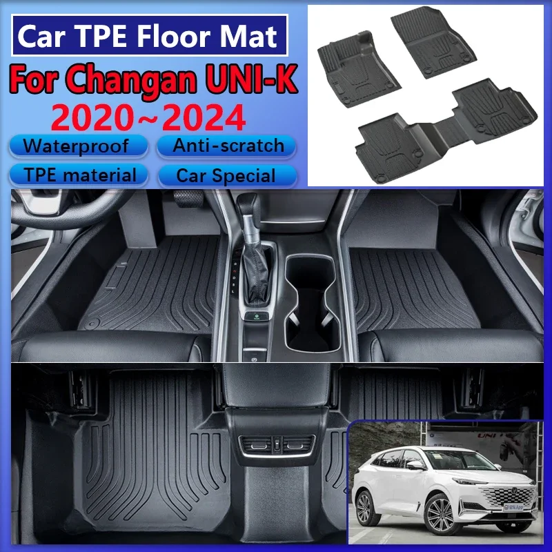 LHD For Changan UNI-K 2023 Accessories 2020~2024 UNI K 5seat Car Floor Mat TPE Waterproof Anti-scratch Mud Carpet Cover Foot Pad