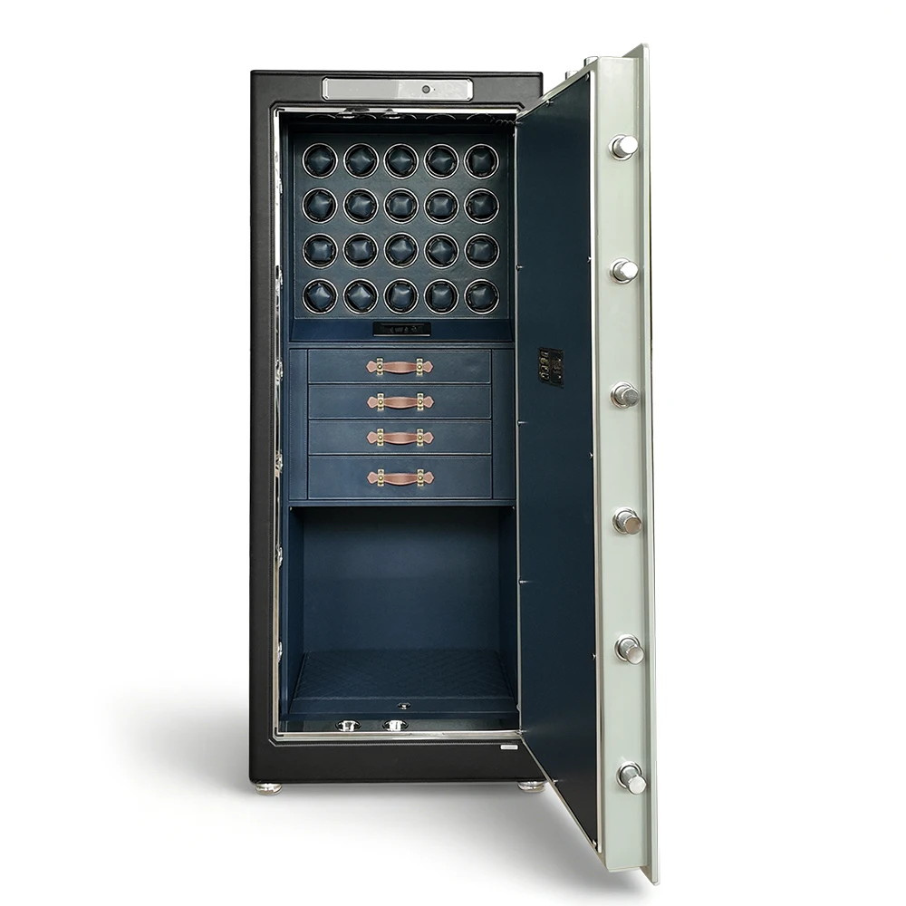 D-150H 20 Watch Winders Safe Cabinet 150cm Tall Luxury Leather Biometric Fingerprint Lock 4 Drawers for Watches Jewelry