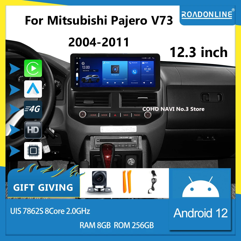 For Mitsubishi Pajero V73 2004-2011 12.3 inch car radio Android 12 1920*720 8GB RAM 256GB ROM Car Multimedia Player